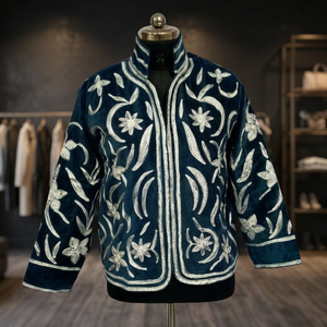 Suzani Velvet Woven Embroidered Boho Style Handmade Short Summer Autumn/Winter Reversible Floral Pattern Thick <b>Sheep</b> <b>Skin</b> <b>Jacket</b> - Product Image 1