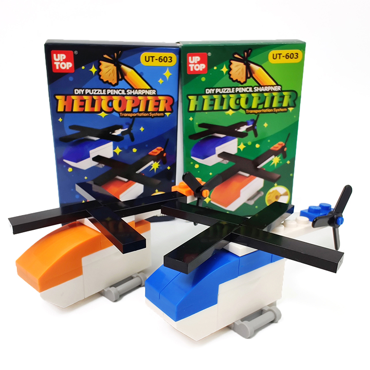 DIY stationery assembling block helicopter pencil sharpener inside mini plastic kids Building Block Sets