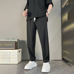 Support personnalisation d'un article été mode tendance lâche hommes pantalons décontractés Cool couleur unie polyvalent jambe droite <span class=keywords><strong>pantalon</strong></span> - Product Image 3