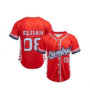 Custom Baseball Jersey <b>Red</b> <b>White</b> Blue <b>Striped</b> V-Neck Short Sleeve Breathable Polyester Men Adult All Seasons Printed Team Name - Product Image 1