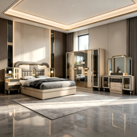 Ensembles de chambre à coucher de luxe de style turc, lit double rembourré avec cadre à panneaux, armoire avec miroir, meubles de chambre à coucher taille King ou Queen