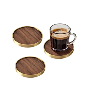 Modern Round Sublimation MDF <b>Coasters</b> with Brass Rim Heat Resistant Eco-Friendly Lightweight Set for Home Kitchen Dining Table - Product Image 1