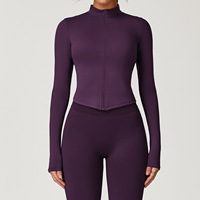 2025 nouveau logo personnalisé longue veste col montant Yoga costume femmes Fitness vêtements entraînement course sport définir Cardigan veste