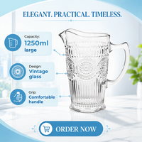 Pichet élégant vintage en verre sodocalcique gaufré, carafe à eau et jus, 1250 ml (42 oz), pour usage domestique, prix promotionnel
