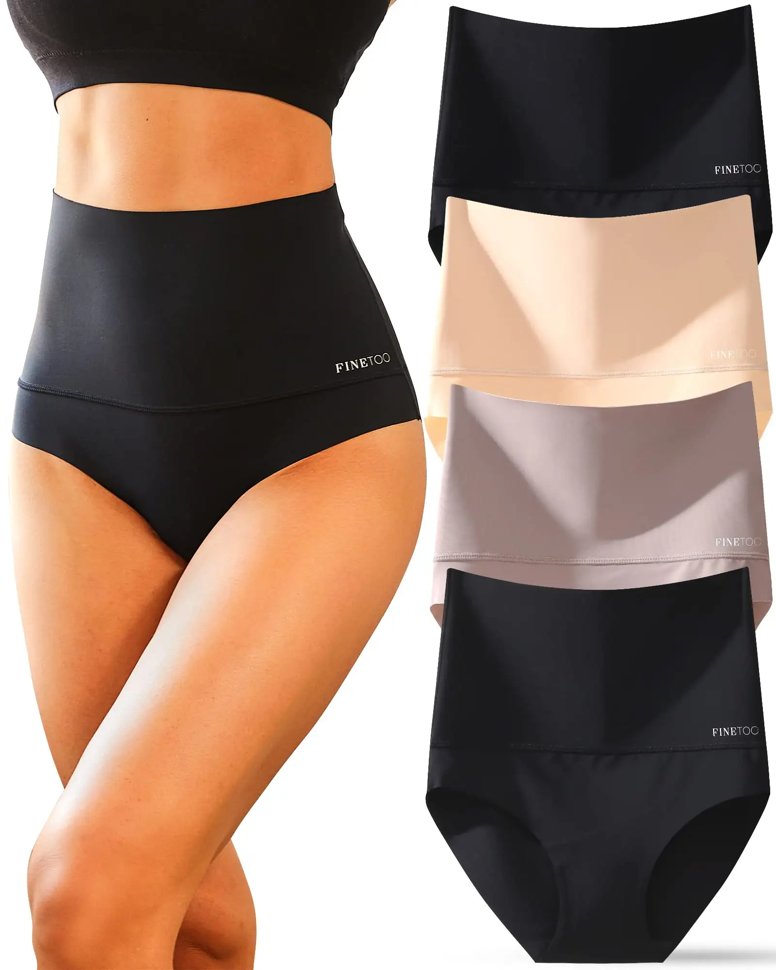 High Waist Seamless Control Underwear for Women High Waisted Nylon Brief No Show Womens Bikini Seamless Panties