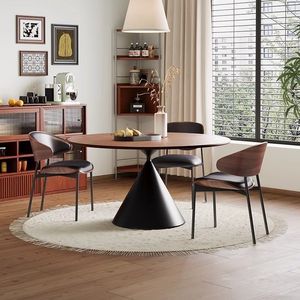 <span class=keywords><strong>Table</strong></span> à manger ronde moderne <span class=keywords><strong>en</strong></span> bois massif avec plateau <span class=keywords><strong>en</strong></span> <span class=keywords><strong>bambou</strong></span> et 4 chaises avec pieds <span class=keywords><strong>en</strong></span> fer pliables, 4 places pour petits appartements - Product Image 2