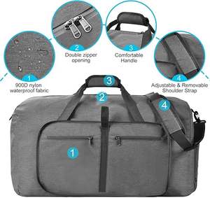 <b>Weekend</b> Foldable Lightweight Duffle <b>Bags</b> Shoes Compartment Adjustable Strap Zipper Waterproof 53L Capacity <b>for</b> Unisex Travel - Product Image 2