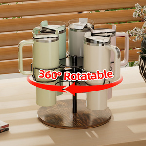 360 °   Support rotatif pour gobelets, 6 emplacements, en métal et bois, organiseur de bouteilles d'eau pour gobelets Stanley de 40 oz - Product Image 3
