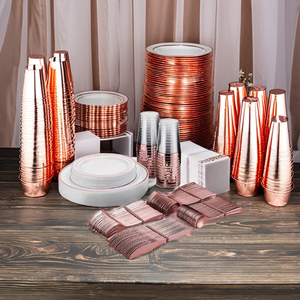 700 Mảnh Vàng Rim Bộ Đồ Ăn Cho Khách 100 200 Nhựa Bữa Ăn Tối Tấm 100 10Oz Ly 300 Vàng Nhựa Đồ Bạc Cho Các Bên - Product Image 3