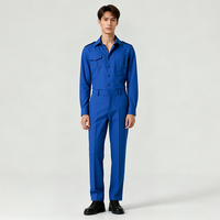 MOQ : 1 pièce |   Ensemble chemise et pantalon bleu à manches longues pour homme - Style militaire, tenue de travail décontractée avec poches pour le quotidien et les activités de plein air