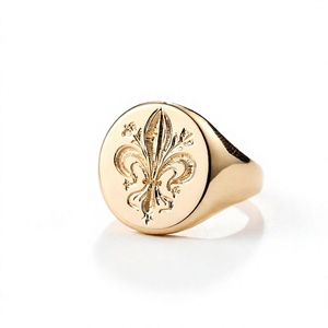 Bague Sceau de Cire Fleur d'Iris en Or Pur 18K Massif, Gravée à la Main, Coupe Radiante, Luxueuse, Haut de Gamme, Cadeau de Mariage Large - Product Image 3