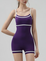 Combinaison de sport pour femme GH Nude Feel Yoga, longueur genou, en nylon et élasthanne, extensible dans quatre directions, avec couleurs contrastées et coussinets intégrés