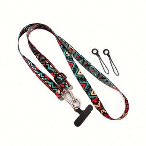 Wholesale <b>Polyester</b> Retro Style Adjustable Phone <b>Lanyard</b> Strap with Hanging Chain Pattern Crossbody Phone Strap - Product Image 5