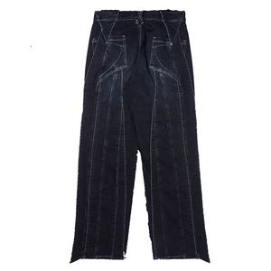 Vaqueros holgados de mezclilla azul con costuras en capas y patchwork a la moda para hombre, pantalones vaqueros apilados personalizados - Product Image 4