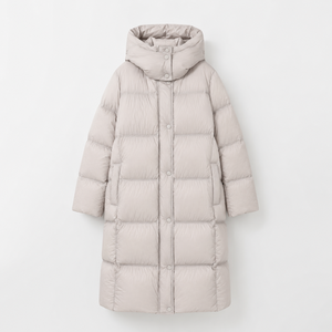Veste longue matelassée élégante et ultra-chaude, imperméable, avec capuche et rembourrage en duvet d'oie blanc pour l'hiver froid - Product Image 2