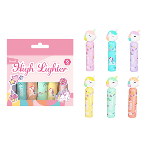 Ikeyword - Resaltador Cilíndrico en Forma <span class=keywords><strong>de</strong></span> Cabeza <span class=keywords><strong>de</strong></span> <span class=keywords><strong>Unicornio</strong></span> <span class=keywords><strong>de</strong></span> 6 Colores, Resaltador con Punta <span class=keywords><strong>de</strong></span> Pincel Oblicua - Product Image 1