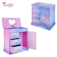 Boîte à musique sirène personnalisable - Boîte à bijoux en carton MDF avec figurine rotative, poignées et crochets en forme de coquillage, cadeau de princesse en gros