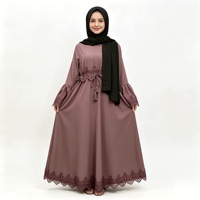 Robe Abaya à Manches Trompette pour Femme, Silhouette Évasée, Bordure en Dentelle, Tenue Modeste, Vêtement Musulman Islamique, Longueur Ras du Sol, Hijab