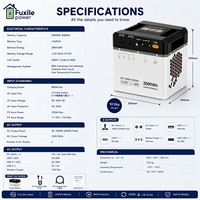 Station d'alimentation portable LiFePO4 2000Wh 1000W de crête 2000W, onde sinusoïdale pure, entrée PV max 550W, charge sans fil, 6000+ cycles, multi-usages
