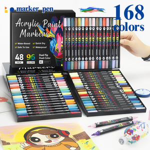 Promotiepakket Dubbele Punt Directe Vloeibare Acrylverf Marker Pen Set voor Kinderen Schilderen Kantoorartikelen Set 124/48/72/96/120/168 Kleuren - Product Image 1