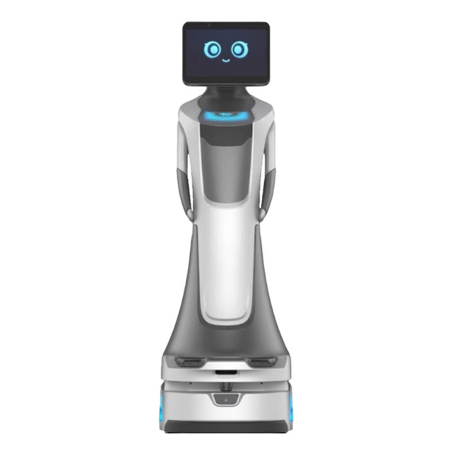 Large-Screen White Interactive Intelligent Service Robot Welcoming Guests Providing Explanations Conducting Commercial