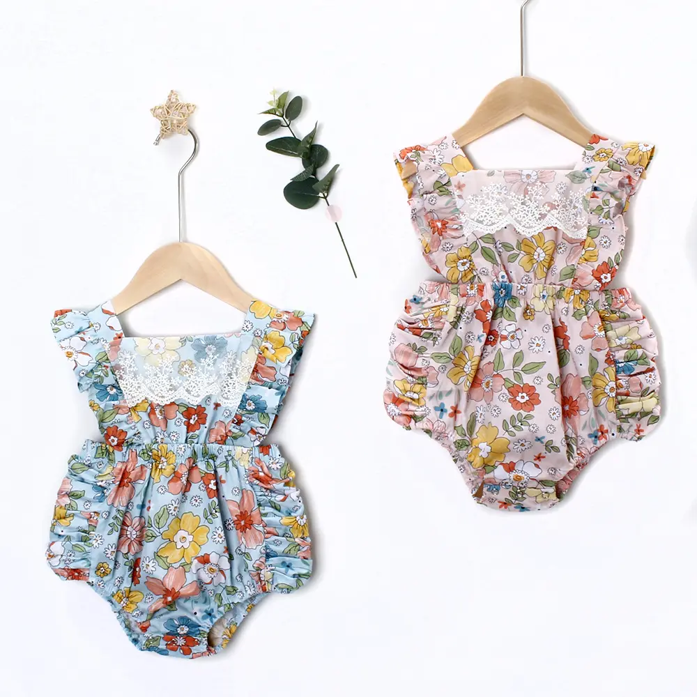 Mùa hè bé Jumpsuit dây đeo hai mảnh Romper phong cách Hàn Quốc bé gái quần áo hoa onesie sơ sinh bé gái quần áo 0-3 tháng