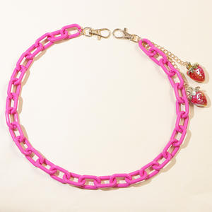Chaîne de taille en acrylique avec pendentif fraise, style punk, rouge rose, simple couche, pour usage quotidien, chaîne de corps tendance - Product Image 5
