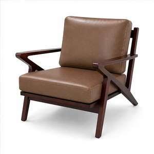 Commercial Hospitality Furniture Negotiation Sofa Set Solid Wood Leather Lounge <b>Chair</b> <b>Round</b> Glass Top Coffee <b>Table</b> Hotel - Product Image 2