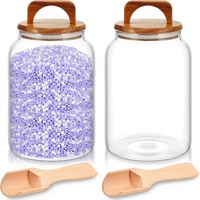 Bocaux d'organisation pour buanderie – Contenants de rangement en verre de 64 oz avec poignée, couvercle en bois et cuillère, ensemble de pots en verre pour perles de lessive