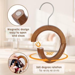 Anneau porte-foulards en bois rotatif à 360 degrés, organisateur circulaire pour vêtements, cravates et chapeaux - Product Image 3
