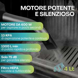 Aspirateur à cendres électrique 4L silencieux, moteur 600W, filtre HEPA lavable, réservoir en acier renforcé pour usage domestique et cheminée - Product Image 4
