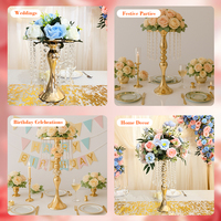 Support de fleurs en métal doré, décoration de table de mariage, centre de table avec pendentif en cristal pour une décoration de table de luxe