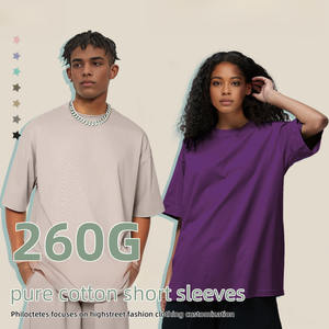 גברים מנהג נשים ירד כתפיים בסיסי 100% כותנה חולצת טריקו צבעונית 260 גרם כפולה במשקל כבד - Product Image 4