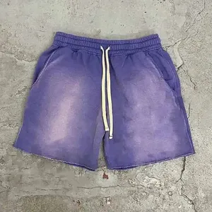 Short de jogging en coton personnalisé à ourlet brut, délavé à l'acide, short de sueur en éponge française, short streetwear en polaire unie pour hommes