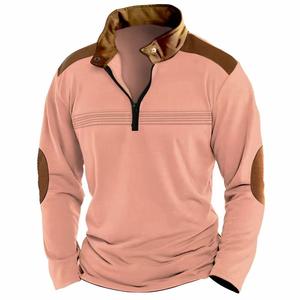 Nouveau <span class=keywords><strong>polo</strong></span> pour homme à col montant, manches longues, couleur unie, tendance, rayé, décontracté, patchwork, fermeture éclair - Product Image 5