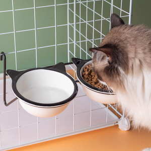 Ceramic Hanging <b>Cat</b> Bowl Double Feeder Anti Tipping Fixed <b>Cage</b> Pet Food And Water Dish For <b>Cats</b> - Product Image 3