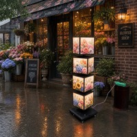 Panneau publicitaire LED sur pied, cadre lumineux carré en acrylique et fer pour affiches et menus, boîte à lumière rotative automatique 4 faces étanche