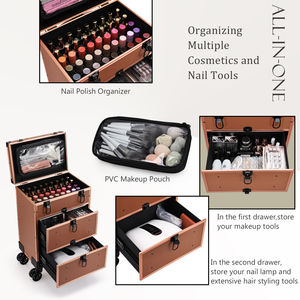Chariot de maquillage professionnel en aluminium, organiseur de cosmétiques, chariot pour esthéticiennes, coiffeuses, artistes ongulaires, valise à roulettes - Product Image 2