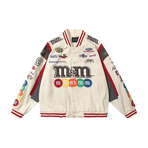 Chaqueta de Béisbol Americana M&M para Hombre, Resistente al Viento, Bordada, de Poliéster/Algodón, Estilo Retro Hip Hop, Corte Holgado - Product Image 1