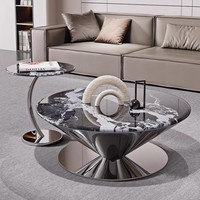 Ensemble de 2 tables basses de luxe modernes en titane noir et or inoxydable, faciles à nettoyer, pour salon, Guangdong