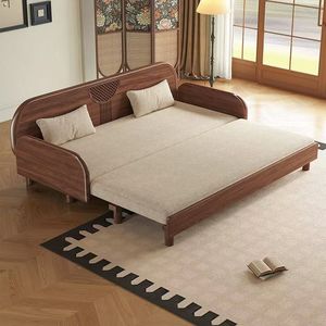 Solid Wood Folding Sofa Bed Black Walnut Living Room Furniture With <b>Cushion</b> For <b>Small</b> Apartment Sleeping And Sitting Use - Product Image 3