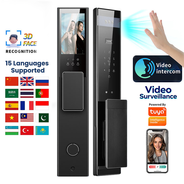 Custom logo Camera Intelligent Face Recognition Digital Security Fingerprint Entrance Door Smart Locks