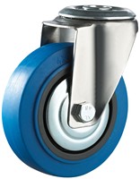 Roue pivotante en caoutchouc bleu élastique avec roulement à billes en nylon, diamètre 100 mm (4 pouces), dimensions de montage européennes
