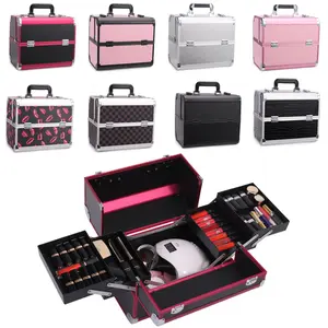 Opbergkoffer Cosmetische Opbergkoffer Origineel Compartiment Make-Up Beauty Reizen Lederen Candy Hasp Professioneel Roze