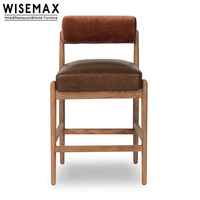 WISEMAX FURNITURE Tabouret de bar de restaurant au design minimaliste, éponge haute densité, bois massif, revêtement en tissu, chaise de bar pour hôtel