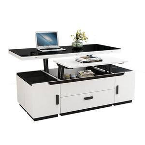 Tavolo da Caffè <span class=keywords><strong>e</strong></span> Pranzo 2-in-1 Sollevabile ed Estensibile, Pieghevole <span class=keywords><strong>e</strong></span> Mobile, Decorativo in Legno <span class=keywords><strong>e</strong></span> Vetro, Minimalista per Case Piccole - Product Image 2