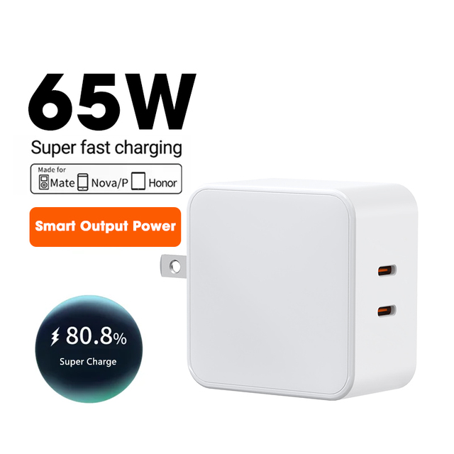 Gan 65W Tri-Port Power Adapter 2C Fast Charging for Phones & MacBook Pro (EU/UK Plug)