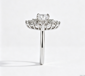 Oval Cut <b>Sunflower</b> Engagement <b>Ring</b> Brass Rhodium Plated Vintage Baguette Diamond Halo <b>Ring</b> for Bridal Jewelry - Product Image 2