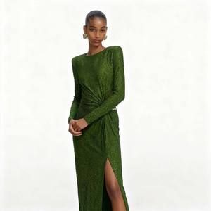 فساتين للنساء فستان طويل رسمي للمناسبات المسائية أزياء الخريف والشتاء أخضر داكن الخصر Perm - Product Image 3