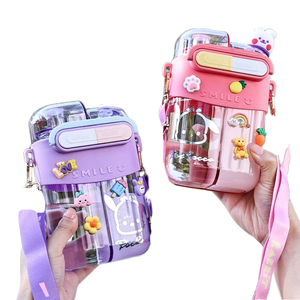 Botella de Agua Infantil Portátil Tipo Pajita Kawaii, Aislamiento Térmico de 12-24h, Tapa con Botón de Presión de Plástico Ecológico para Senderismo - Product Image 1